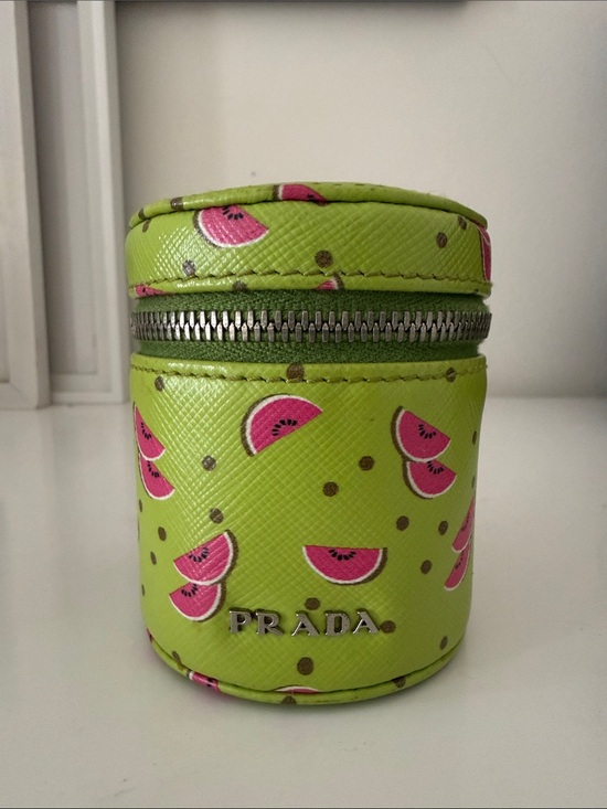Prada Handbags - Prada Lime Green and Pink Watermelon Print Leather Pouch